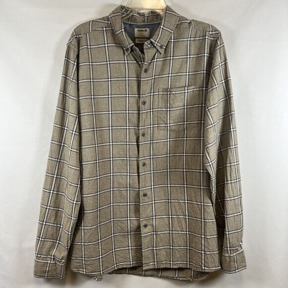Hurley Men’s Casual Button Up Shirt Long Sleeve Plaid Classic Fit Neutral Size L - Picture 1 of 6